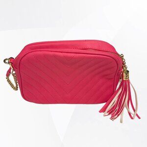 Women's Crossbody Bag Pink Faux leather with gold chain strap and tassel